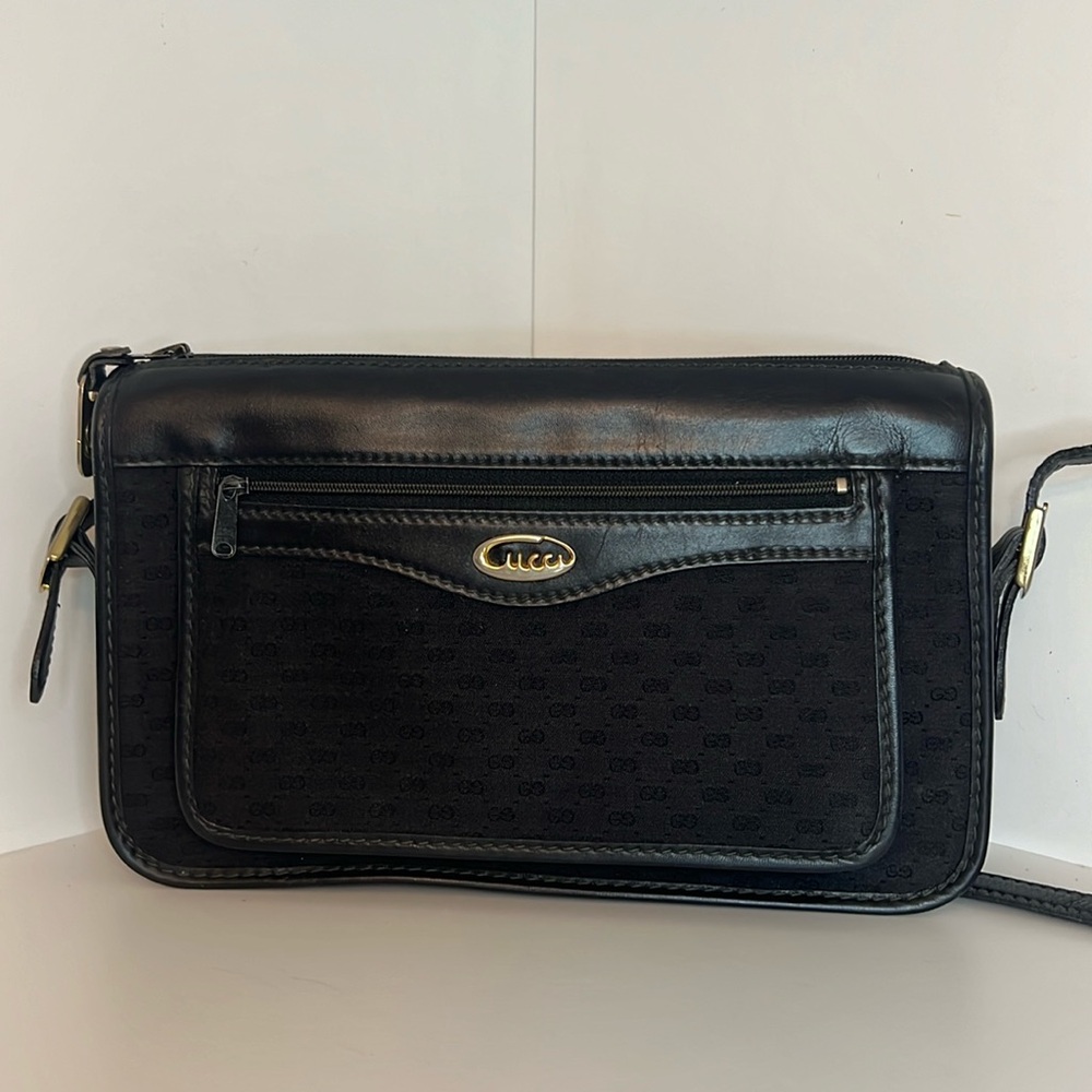 GUCCI black canvas and leather crossbody vintage purse bag